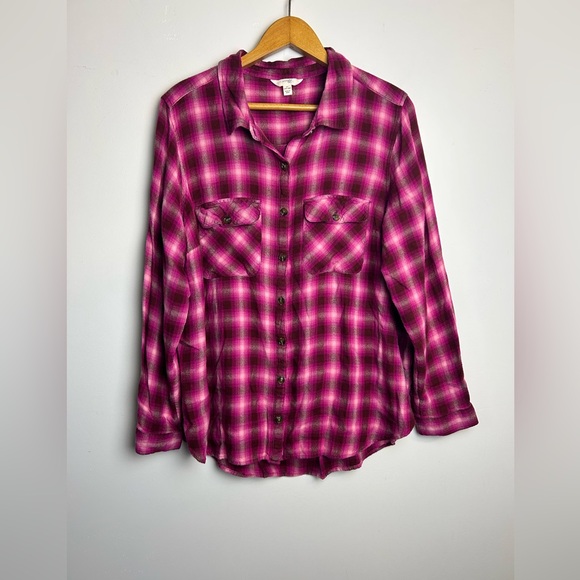 Terra Sky Plus Size 1X Flannel Button Down Shirt Women Granola Girl Outdoor - Picture 1 of 10